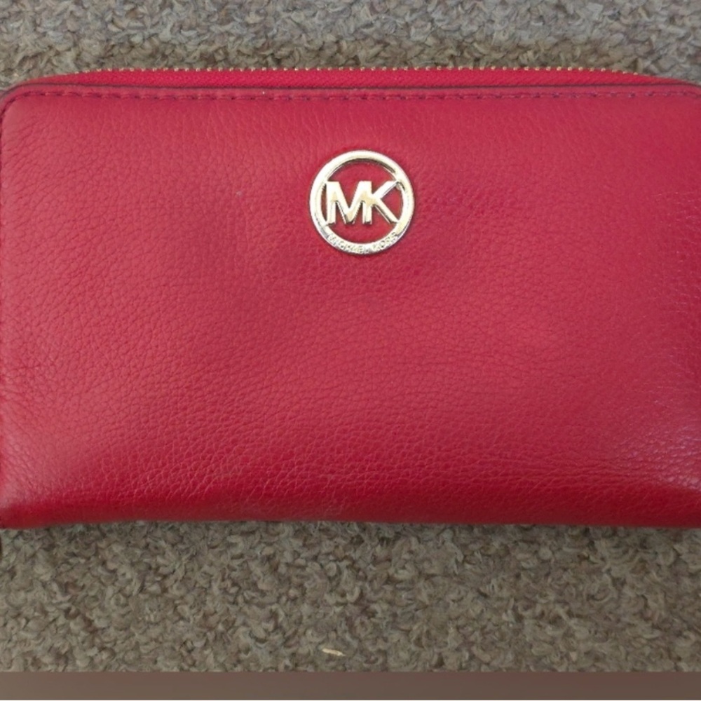 Michael Kors Red Leather Wallet with Gold Emblem